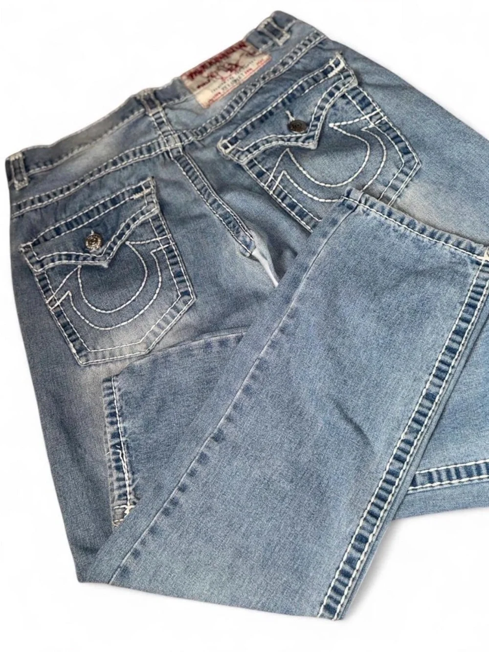 True Religion Joey Super T Jeans Light Wash Flare Y2K Mens 36x31 USA Made Unisex